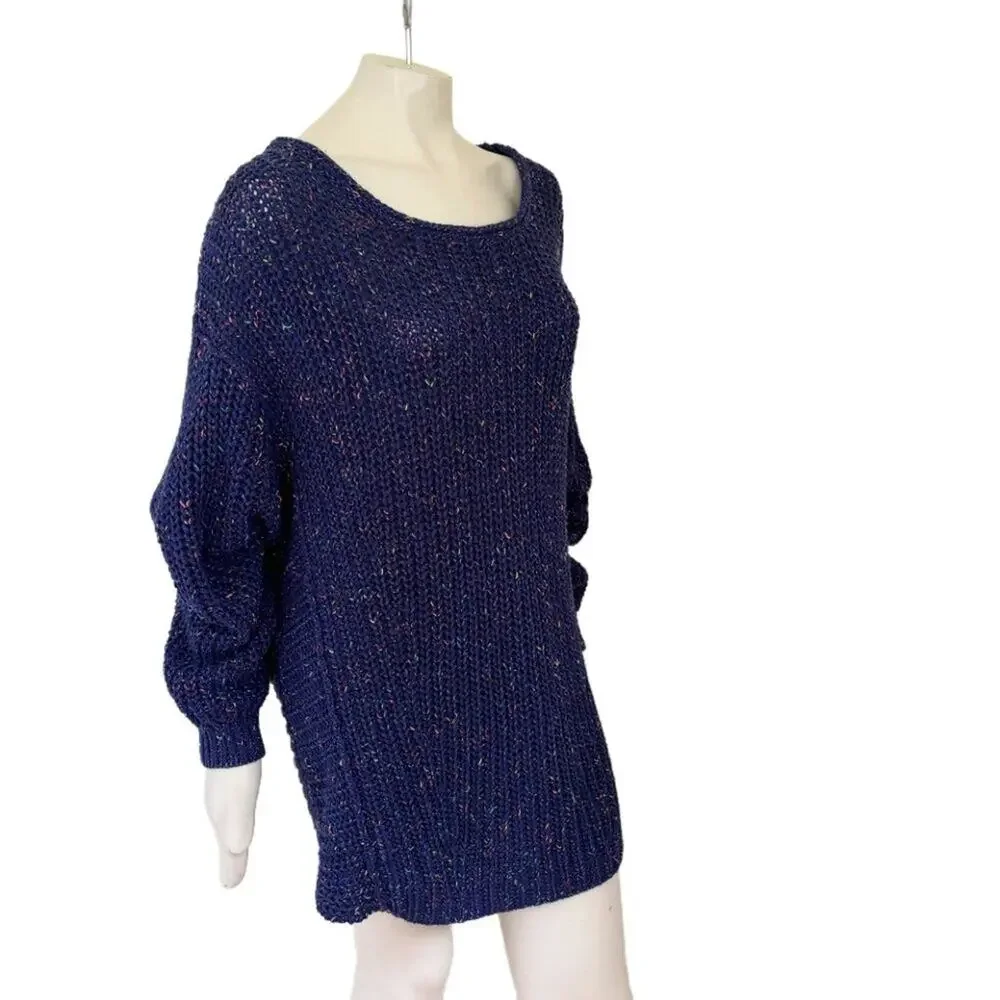 NEW FREE PEOPLE Neon Lights Pullover Sweater in Midnight Aura SZ L